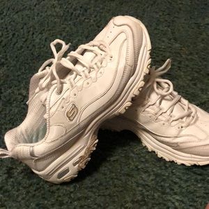 SOLID WHITE D’LITES SKECHERS WITH MEMORY FOAM